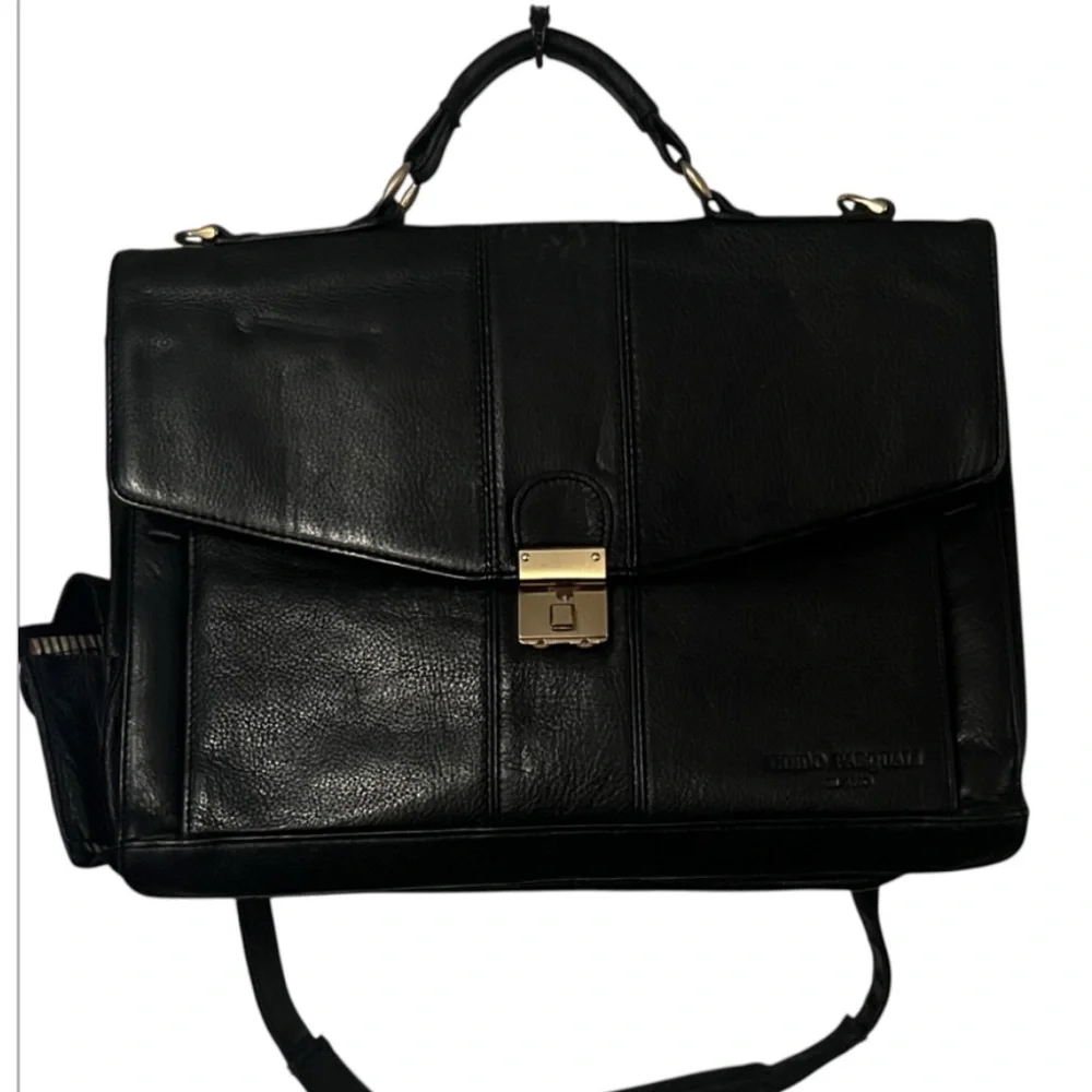 Guido Pasquali Milano Black Soft Pebbled Leather Briefcase Laptop Attaché  Bag